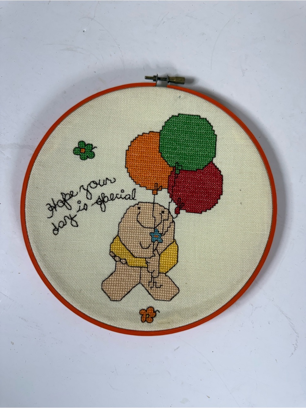 Handmade Cross Stitch Ziggy with Balloons